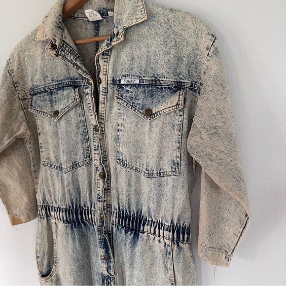 Vintage 80’s IDEAS Stone Acid Washed Denim Snap Front Midi Dress Size Medium - Picture 3 of 9